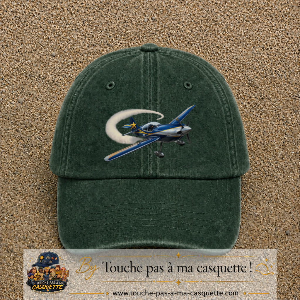 Image principale casquette Vert foncé délavé avec motif Avion de voltige 7 cm