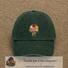 Casquette Vert foncé délavé avec motif Bouquet romantique de roses en 7 cm – vue principale