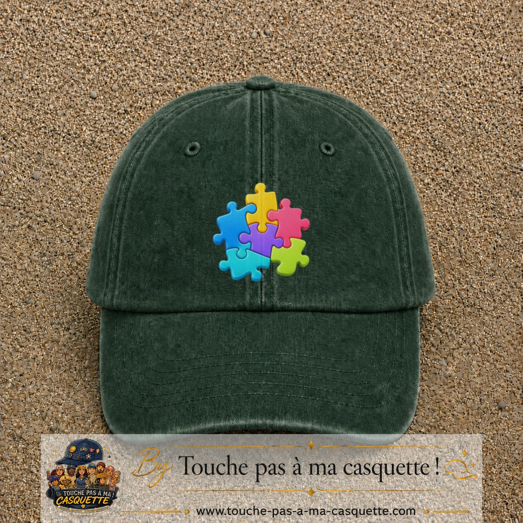 Casquette Vert foncé délavé motif Puzzle pop logo 7 cm