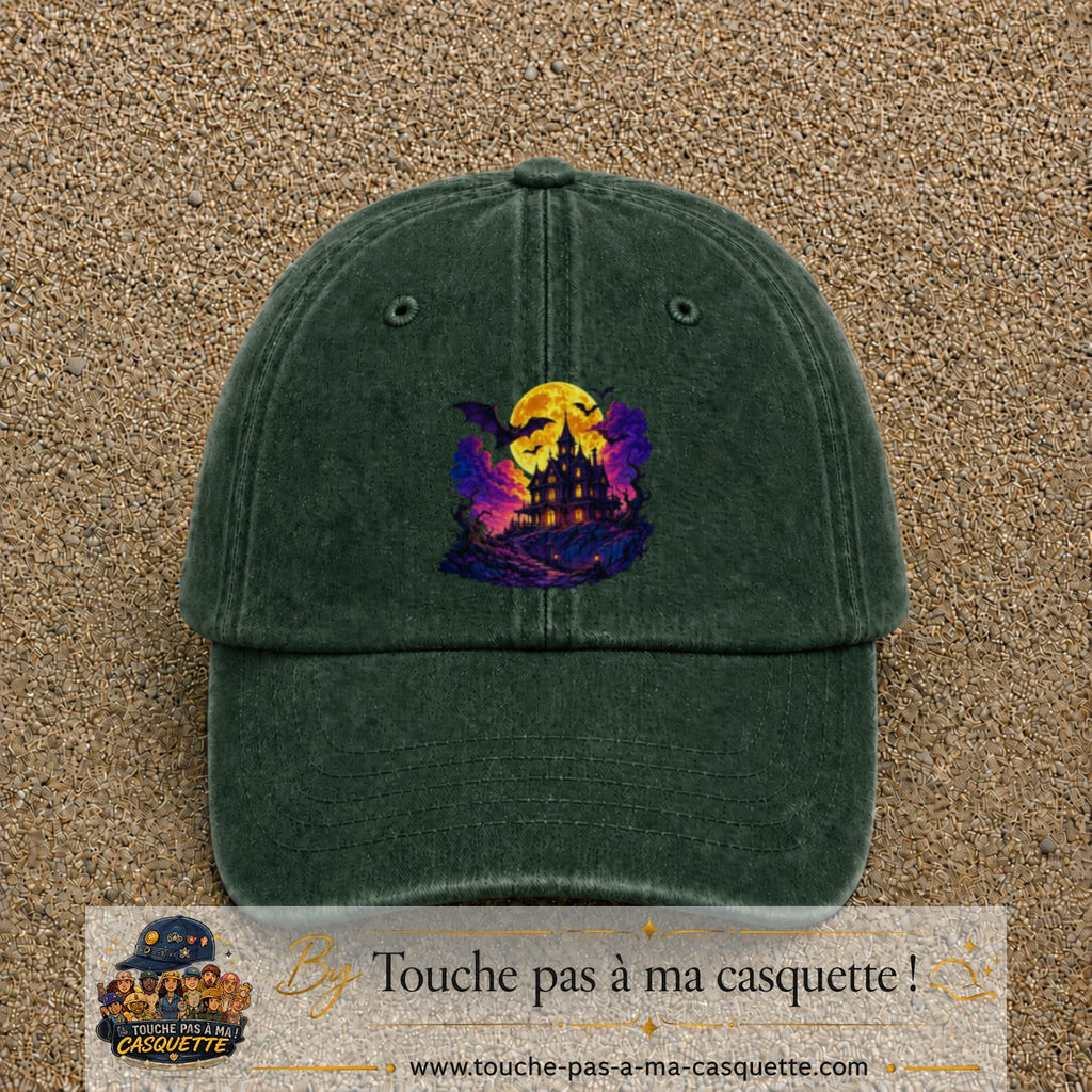 Casquette Vert foncé délavé motif Manoir hanté logo 7 cm