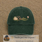 Casquette Vert foncé délavé avec motif Prénom Charlène fleuri en 7 cm – vue principale