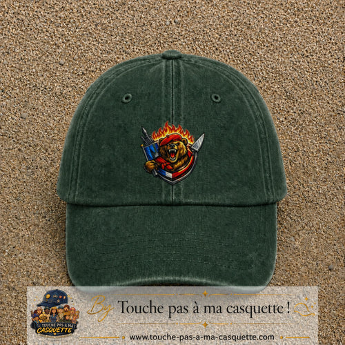 Casquette Vert foncé délavé motif Ours guerrier logo 7 cm
