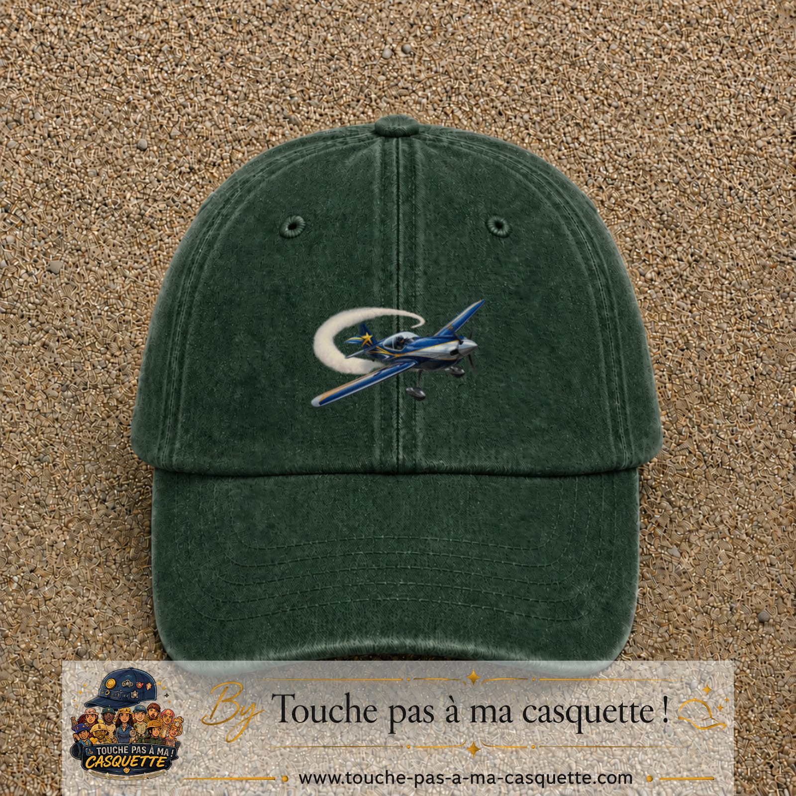 Image principale casquette Vert foncé délavé avec motif Avion de voltige 5 cm
