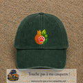 Casquette Vert foncé délavé motif Chat feuille logo 7 cm