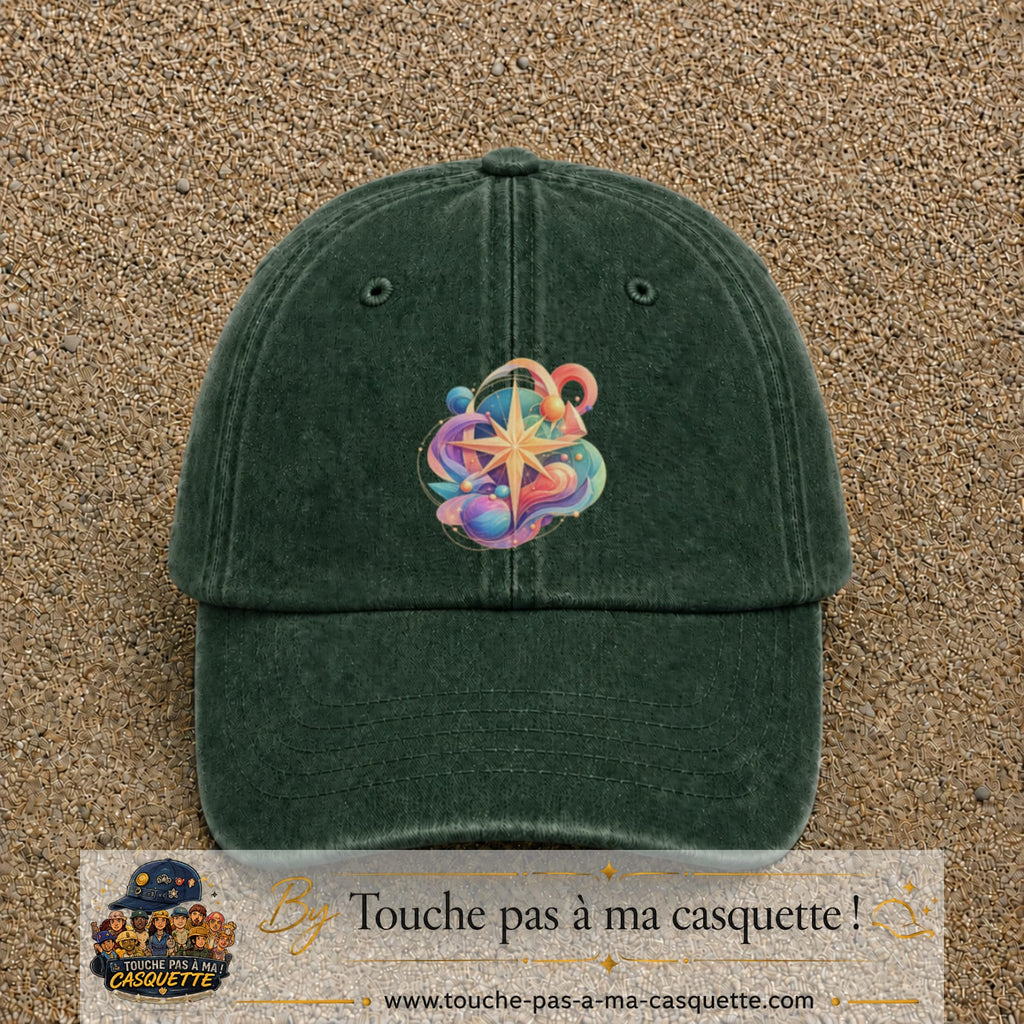 Image principale casquette Vert foncé délavé avec motif Boussole cosmique 7 cm