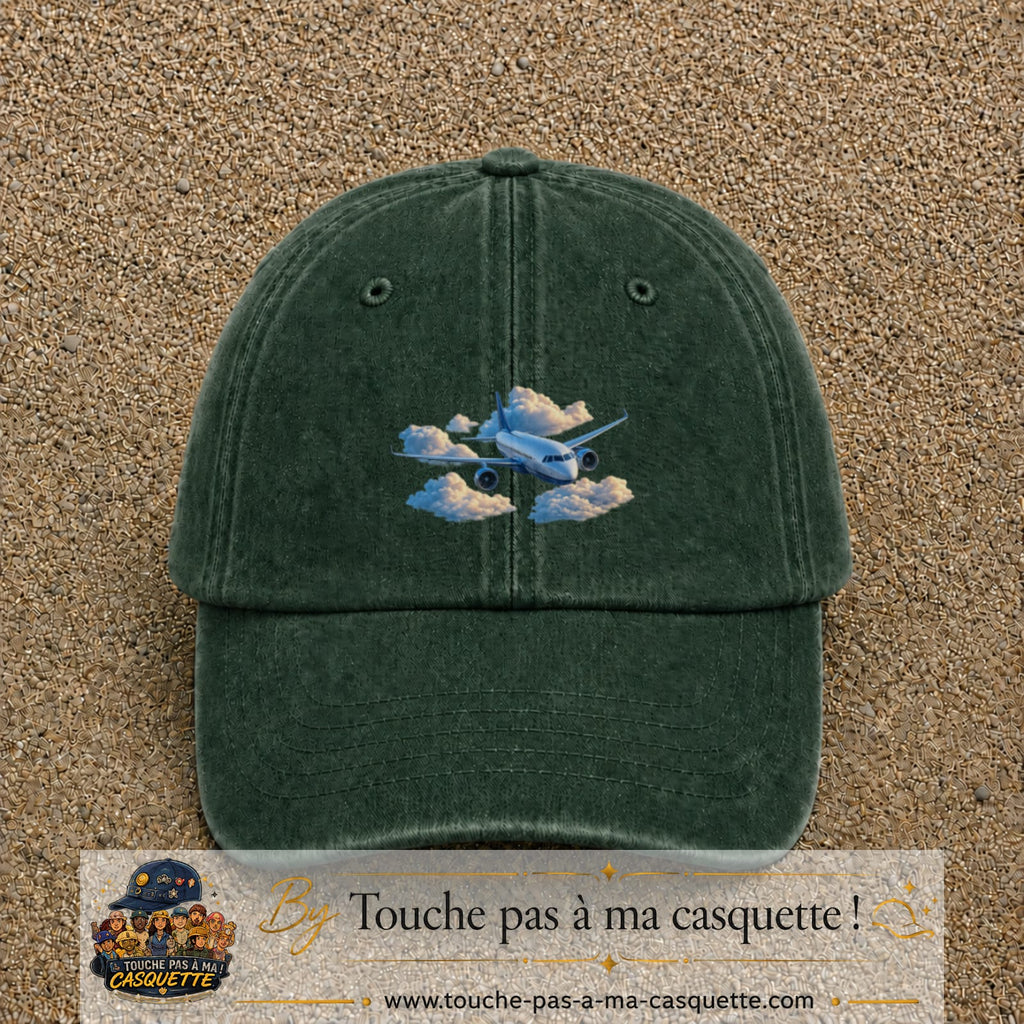 Image principale casquette Vert foncé délavé avec motif Avion dans les nuages 5 cm