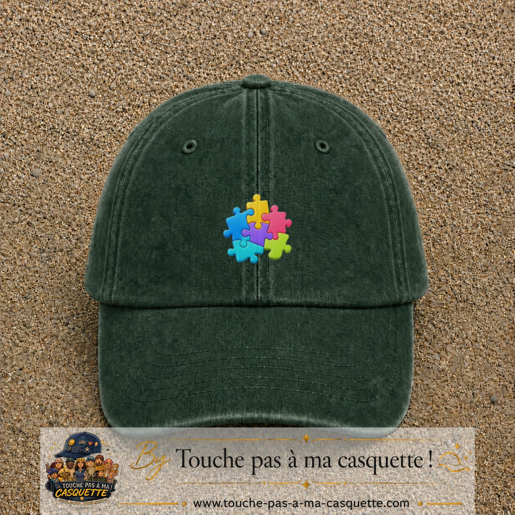 Casquette Vert foncé délavé motif Puzzle pop logo 5 cm