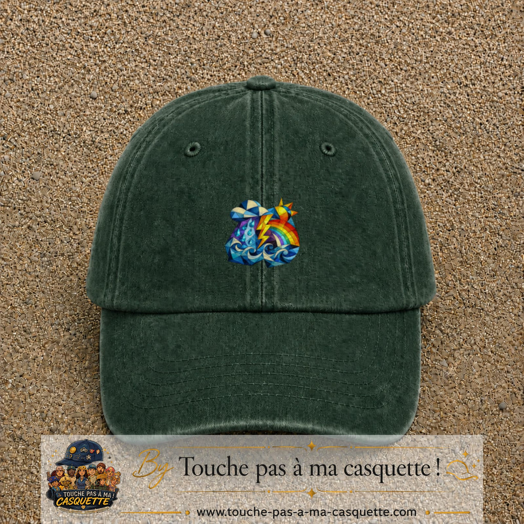 Image principale casquette Vert foncé délavé avec motif Orage arc-en-ciel 5 cm
