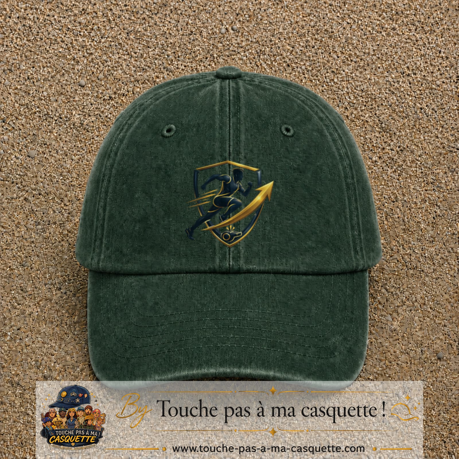 Casquette Vert foncé délavé avec motif Coureur et sifflet de coach en 7 cm – vue principale