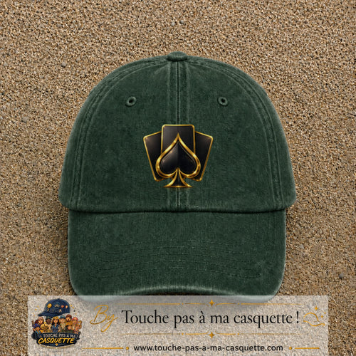 Image principale casquette Vert foncé délavé avec motif As de pique 7 cm