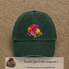 Casquette Vert foncé délavé motif Bouquet de fleurs logo 7 cm