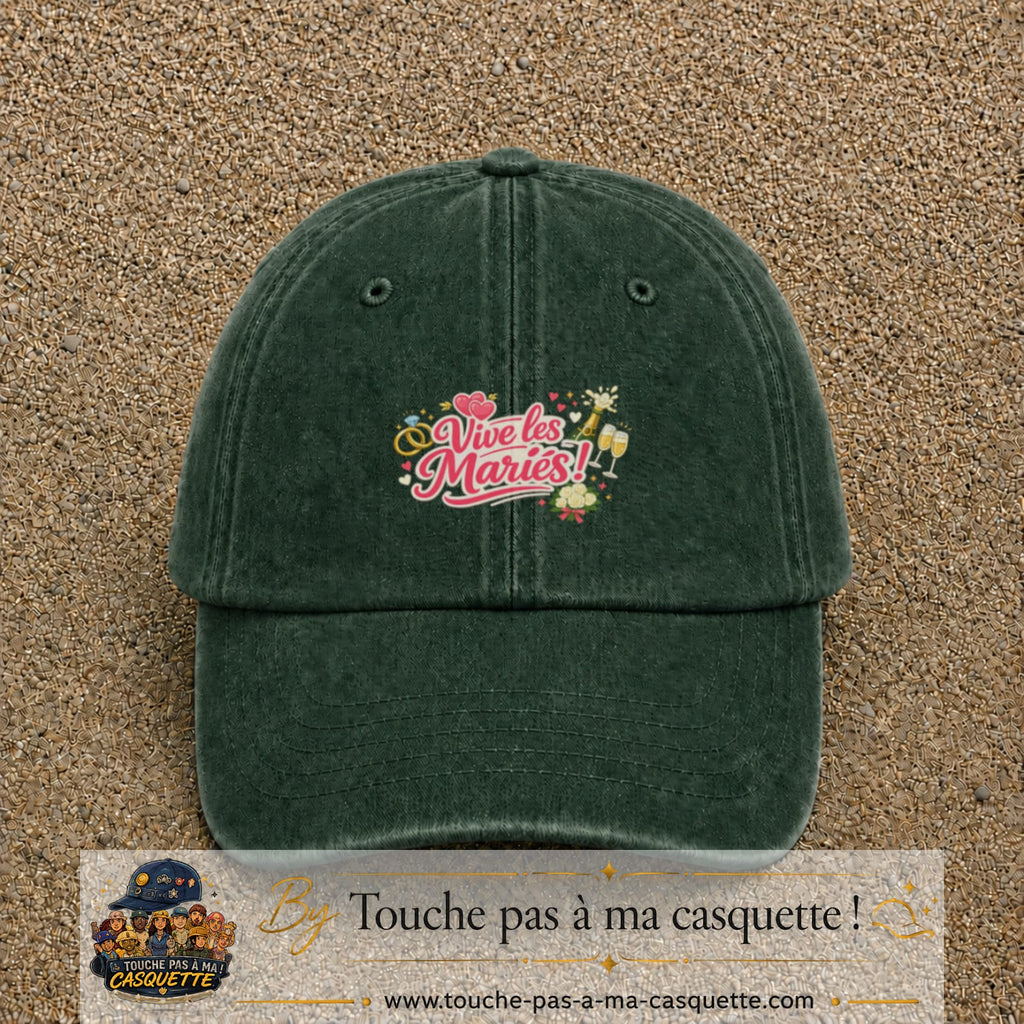Casquette Vert foncé délavé avec motif Vive les Mariés en 5 cm – vue principale