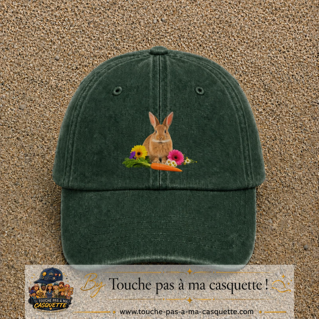 Image principale casquette Vert foncé délavé avec motif Lapin fleuri 7 cm