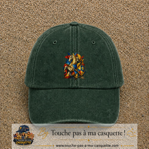 Image principale casquette Vert foncé délavé avec motif Chevalier mosaïque 7 cm
