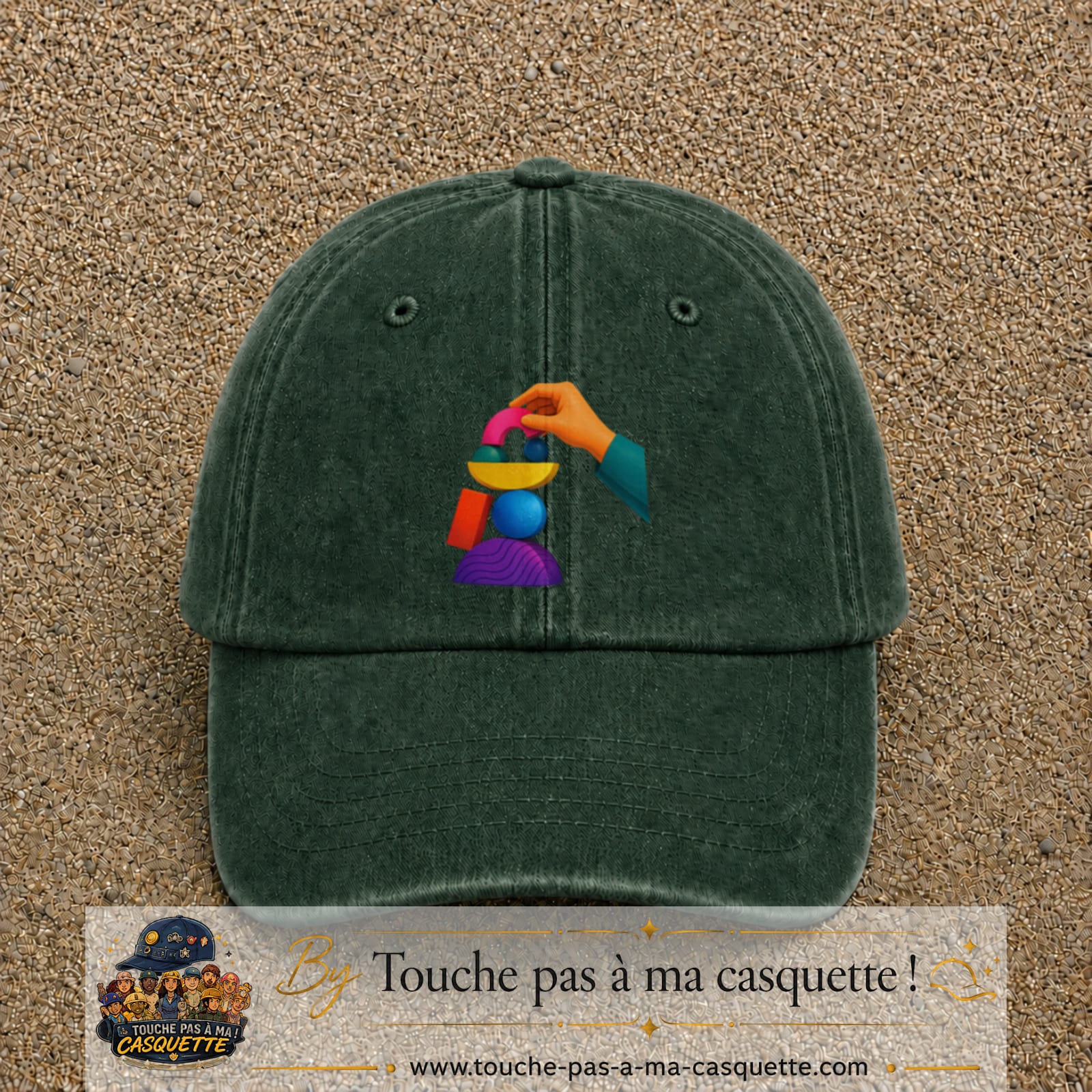 Image principale casquette Vert foncé délavé avec motif Jeu d’équilibre 7 cm
