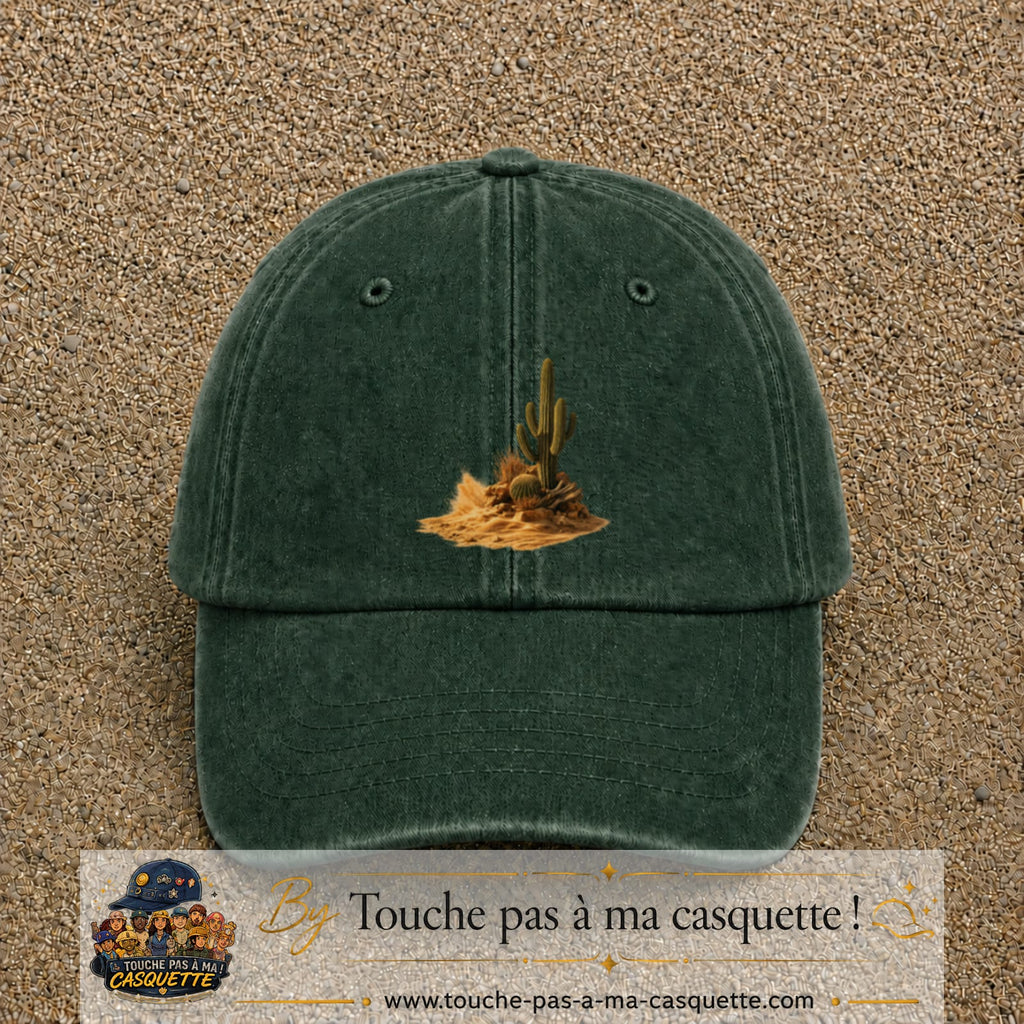 Image principale casquette Vert foncé délavé avec motif Cactus du désert 7 cm