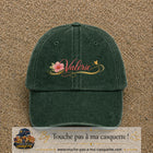Casquette Vert foncé délavé avec motif Prénom Valérie fleuri en 5 cm – vue principale