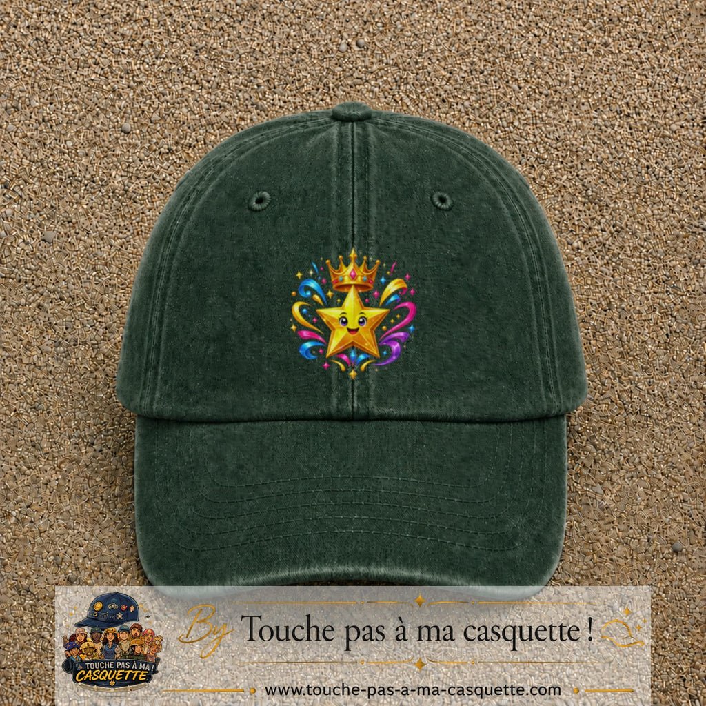 Casquette Vert foncé délavé motif Étoile couronnée logo 7 cm