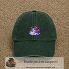 Casquette Vert foncé délavé motif Licorne et bébé dragon logo 5 cm