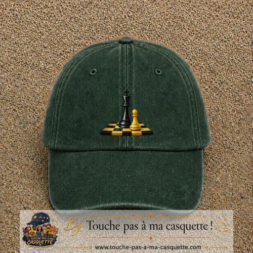 Image principale casquette Vert foncé délavé avec motif Échecs classiques 7 cm