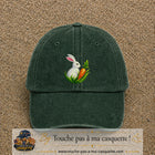 Casquette Vert foncé délavé motif Lapin blanc avec carotte logo 7 cm