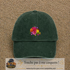 Casquette Vert foncé délavé motif Bouquet de fleurs logo 5 cm