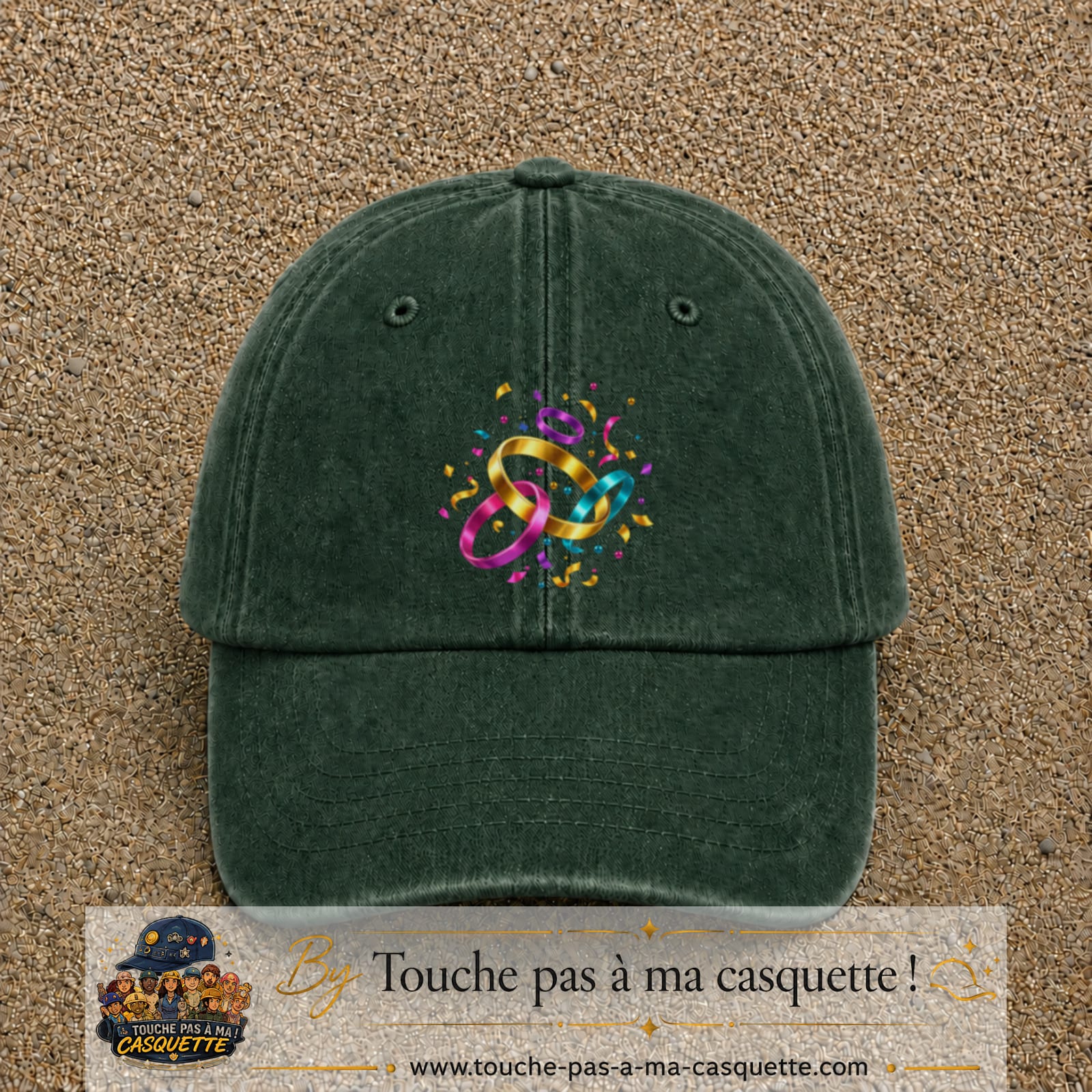 Casquette Vert foncé délavé motif Alliances festives logo 7 cm