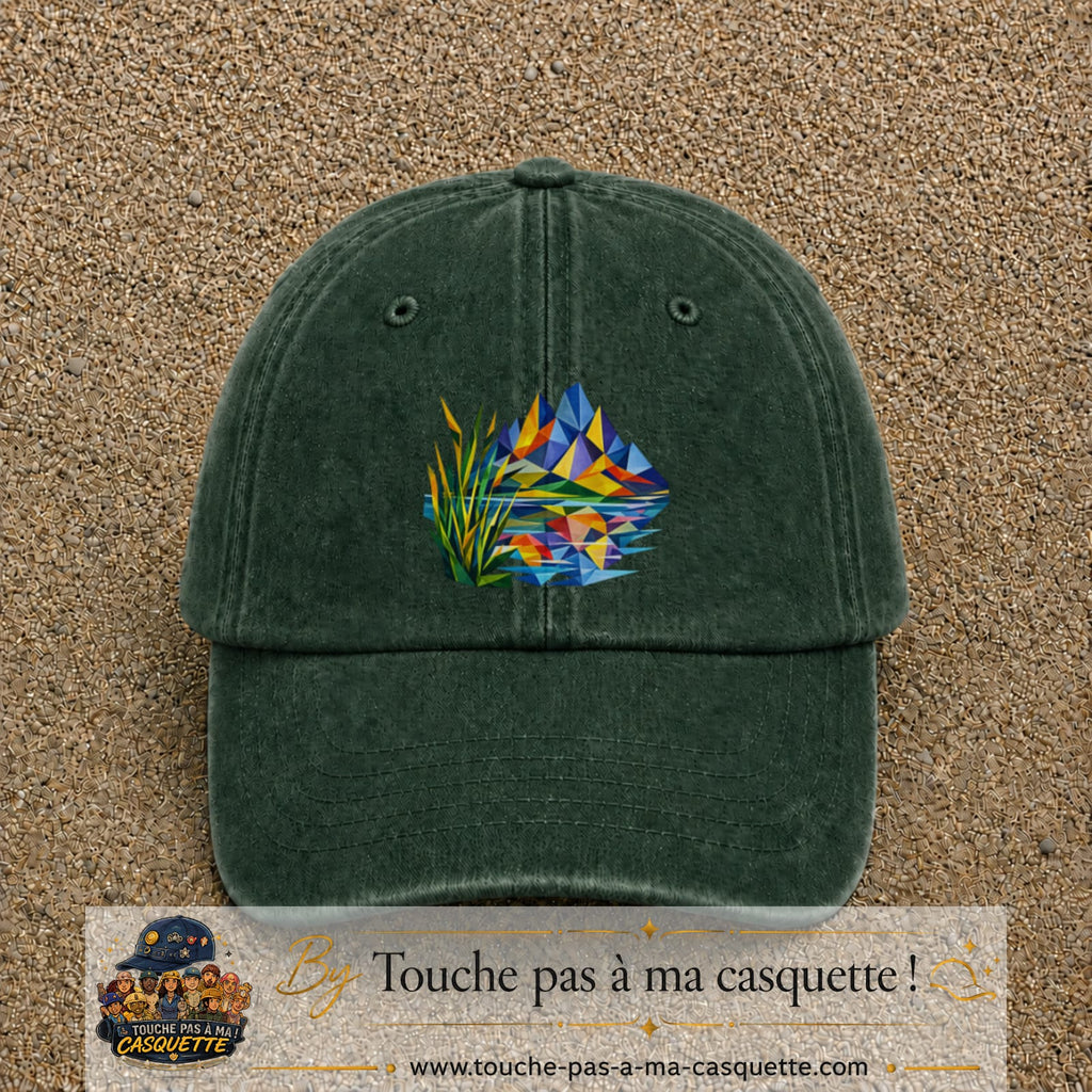 Image principale casquette Vert foncé délavé avec motif Lac de montagne 7 cm