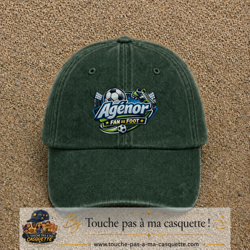 Casquette Vert foncé délavé avec motif Agénor fan de foot en 7 cm – vue principale