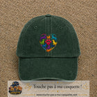 Casquette Vert foncé délavé motif Chats en cœur logo 7 cm
