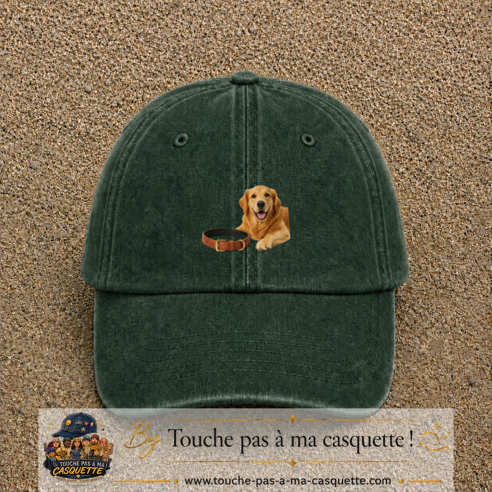 Image principale casquette Vert foncé délavé avec motif Chien avec collier 5 cm