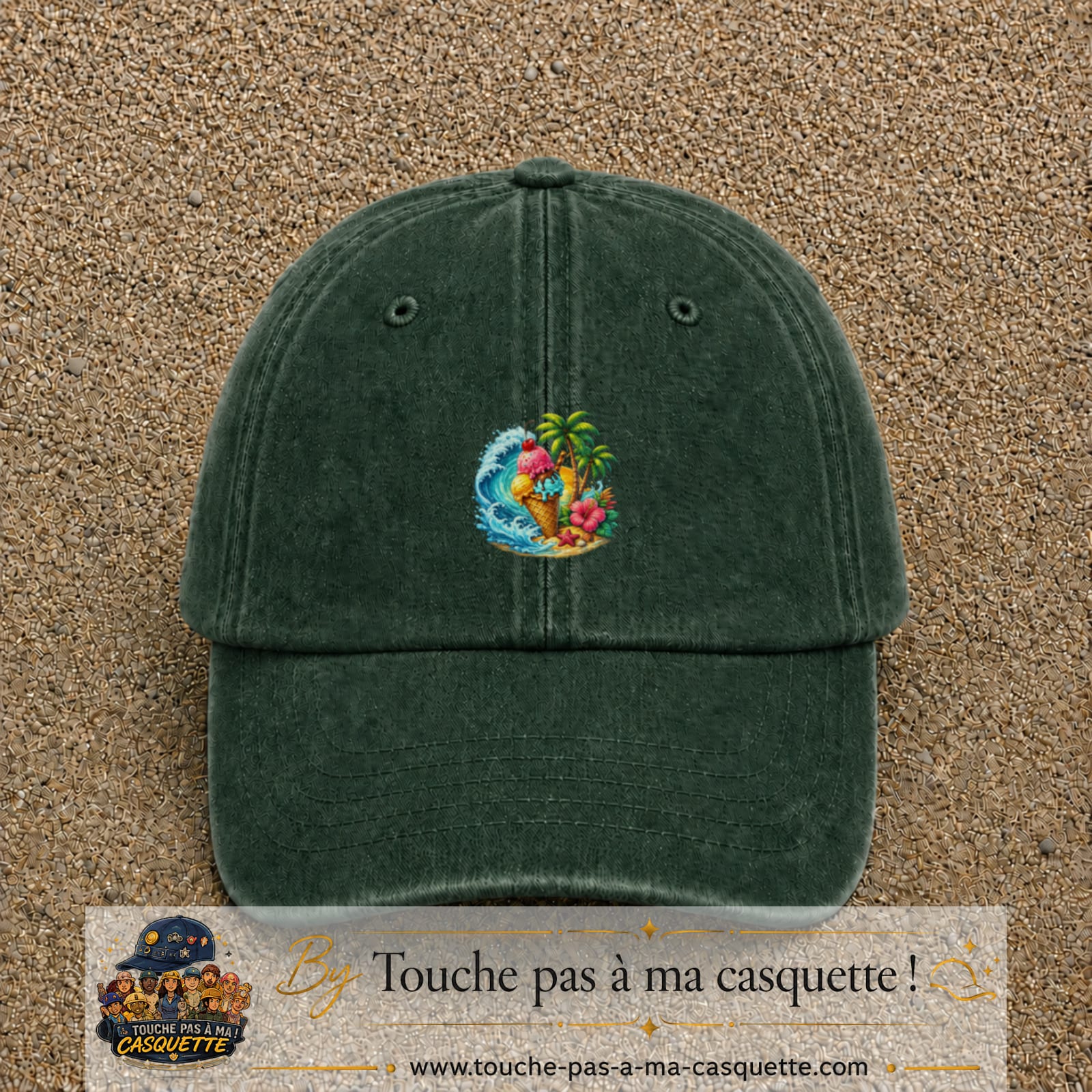Casquette Vert foncé délavé motif Glace tropicale logo 5 cm