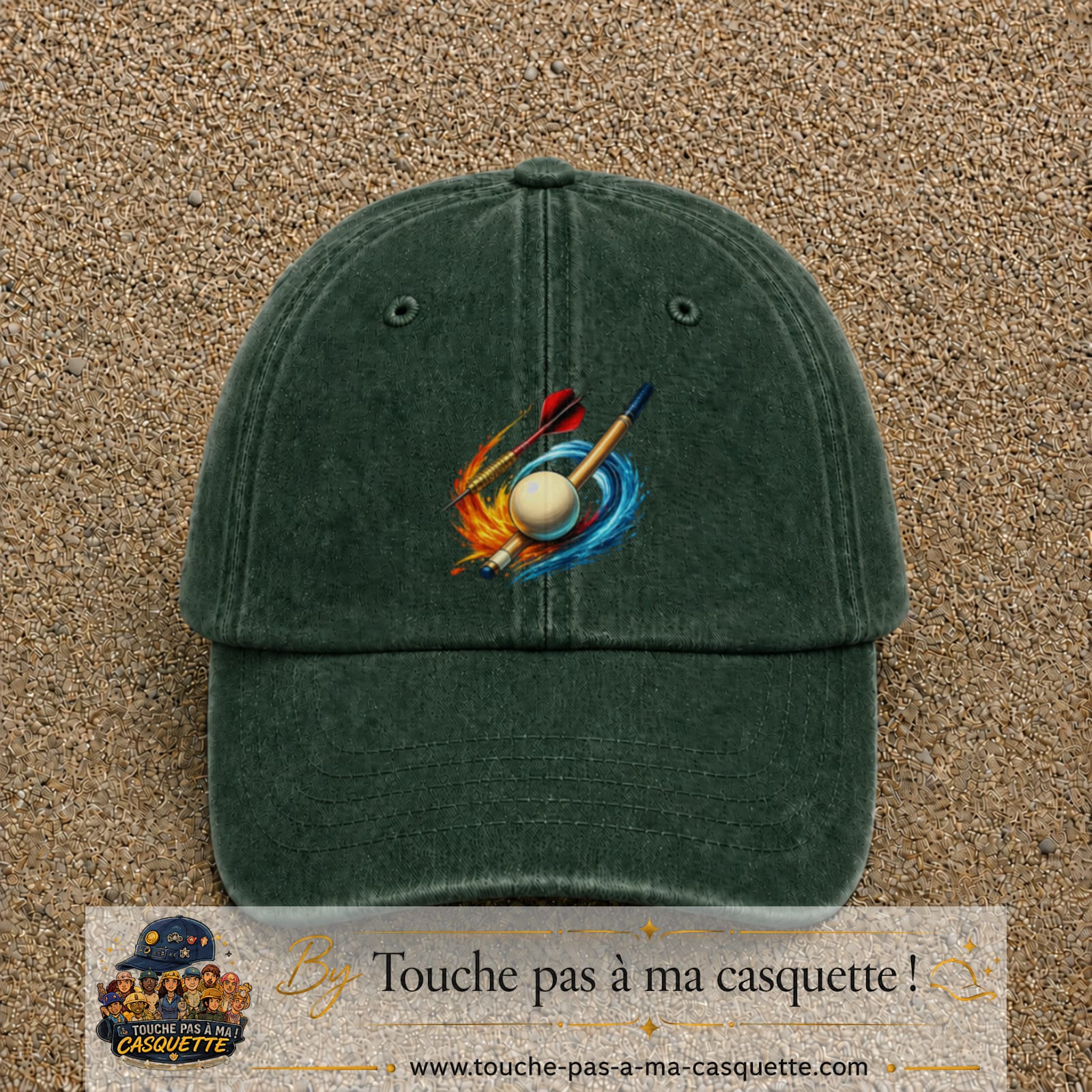 Image principale casquette Vert foncé délavé avec motif Fléchettes et billard 7 cm