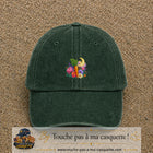Casquette Vert foncé délavé motif Jardin carotte fleuri logo 5 cm