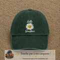 Image principale produit29grosVF - casquette Vert foncé délavé avec visuel Hello sunshine marguerite blanc 7 cm