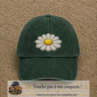 Image principale produit104grosVF - casquette Vert foncé délavé avec visuel Marguerite simple 7 cm