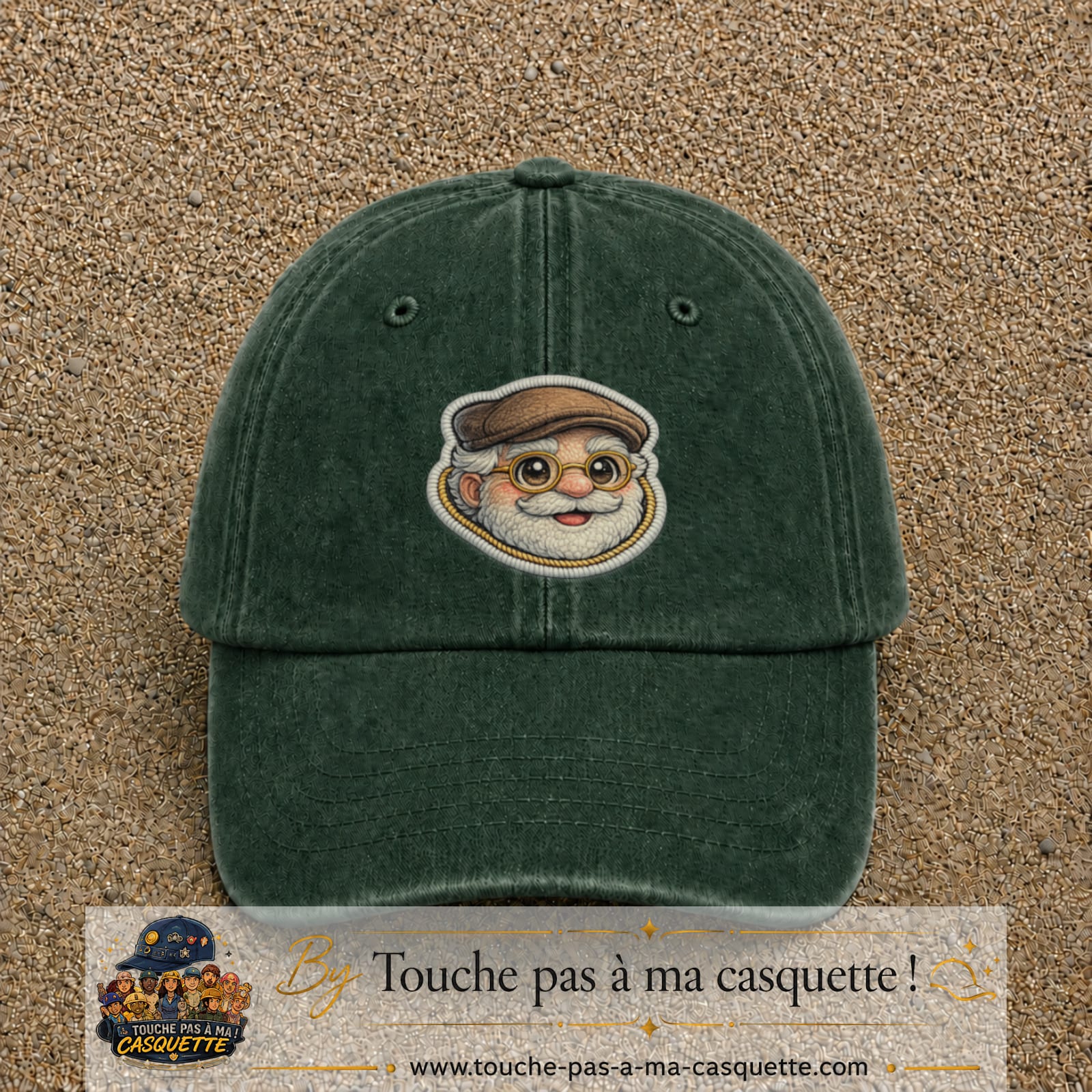 Image principale produit76grosVF - casquette Vert foncé délavé avec visuel Papy casquette lunettes 7 cm