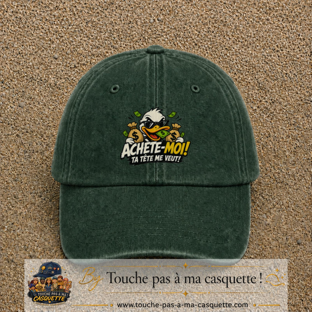 Image principale produit124grosVF - casquette Vert foncé délavé avec visuel Canard argent 7 cm