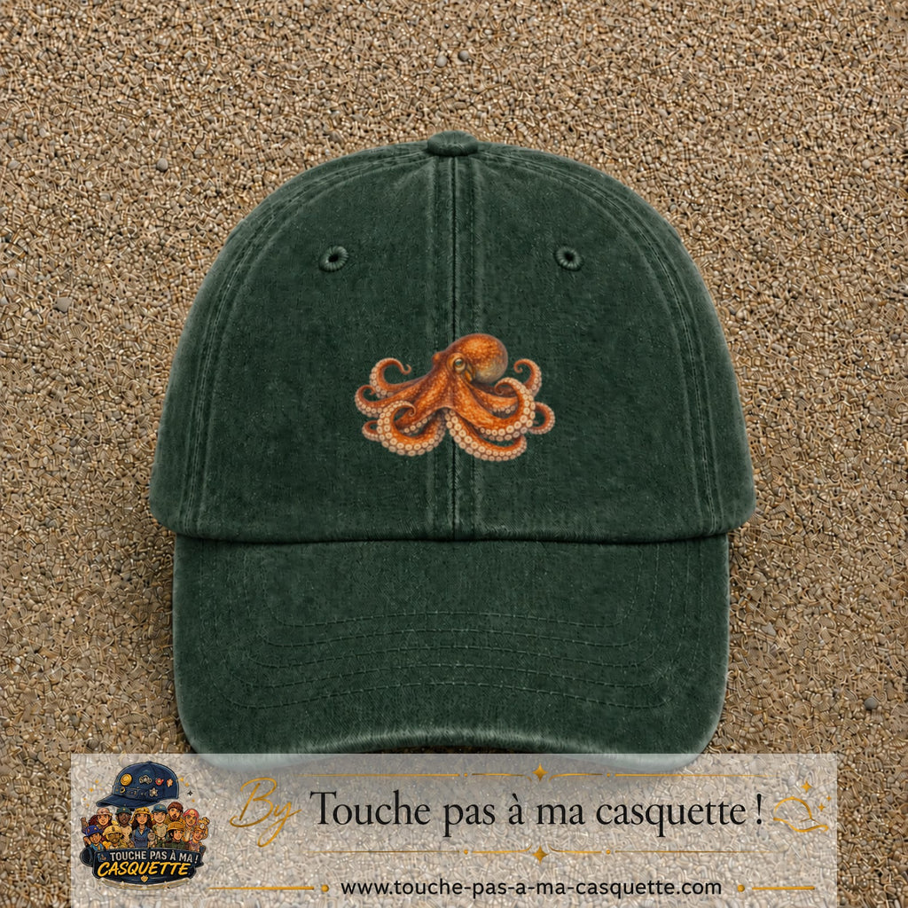 Image principale produit71moyenVF - casquette Vert foncé délavé avec visuel Pieuvre 5 cm