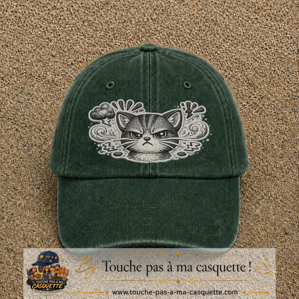 Image principale produit1grosVF - casquette Vert foncé délavé avec visuel Chat colère ornemental 7 cm