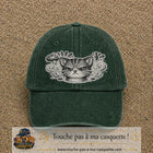 Image principale produit1grosVF - casquette Vert foncé délavé avec visuel Chat colère ornemental 7 cm