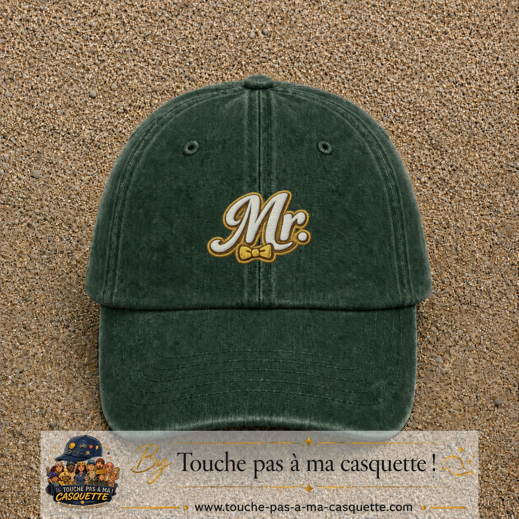 Image principale produit110moyenVF - casquette Vert foncé délavé avec visuel Mr élégant 5 cm