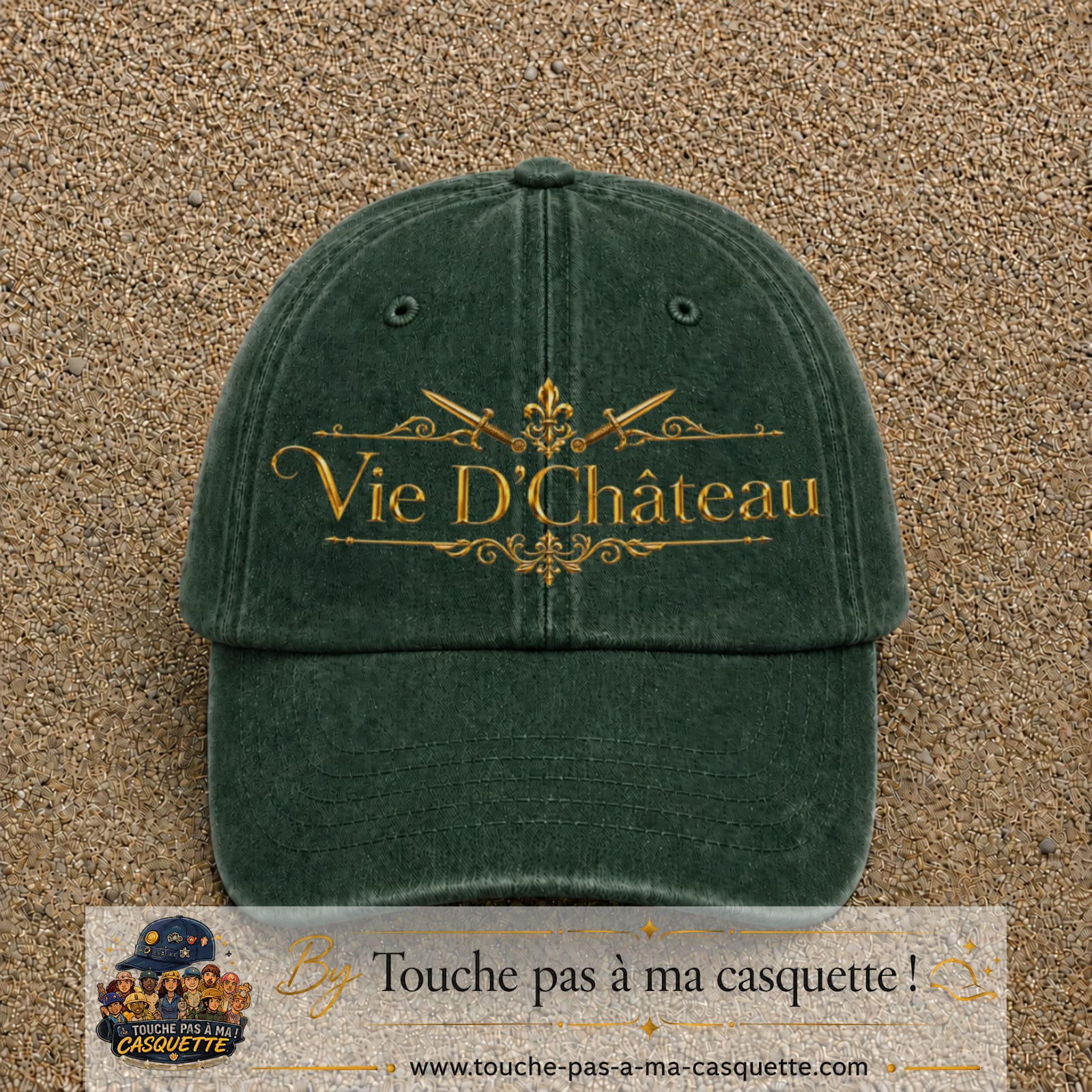 Image principale produit53grosVF - casquette Vert foncé délavé avec visuel Vie de Château 7 cm