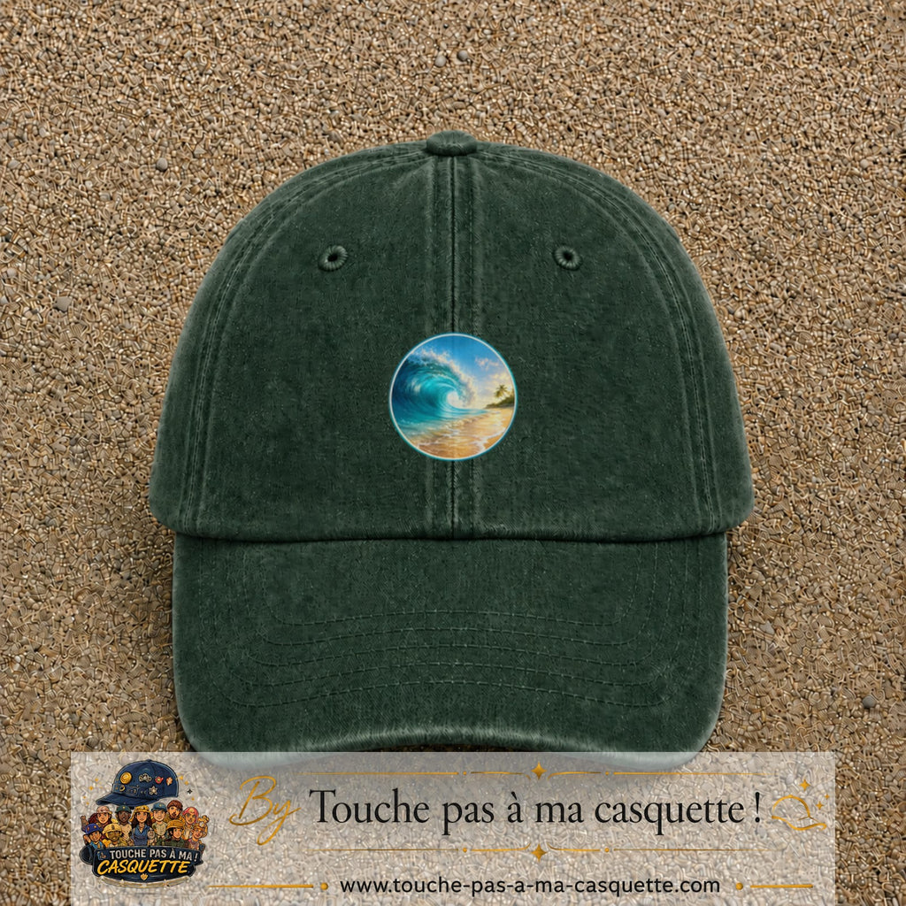 Image principale produit175moyenVF - casquette Vert foncé délavé avec visuel Vague plage 5 cm