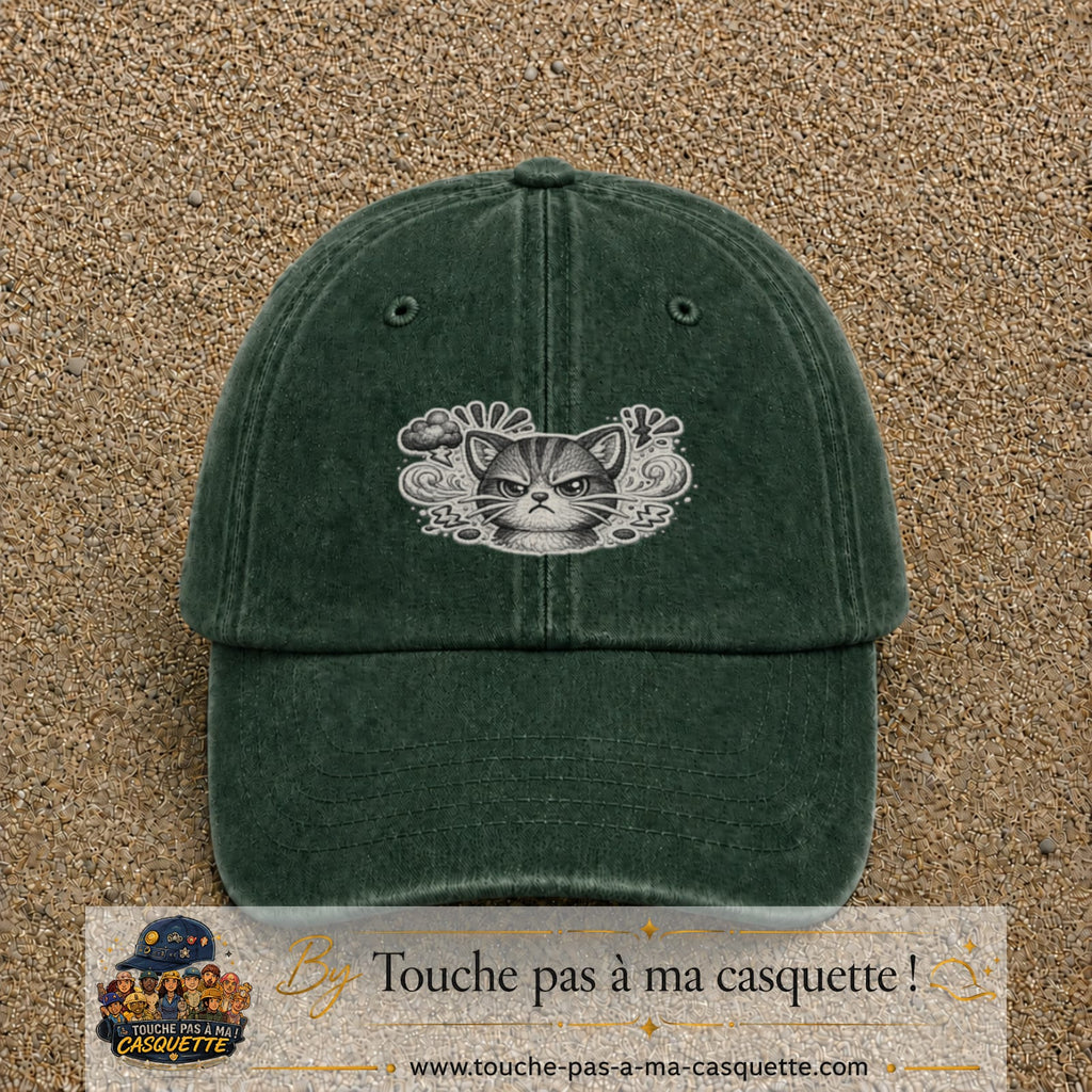 Image principale produit1moyenVF - casquette Vert foncé délavé avec visuel Chat colère ornemental 5 cm