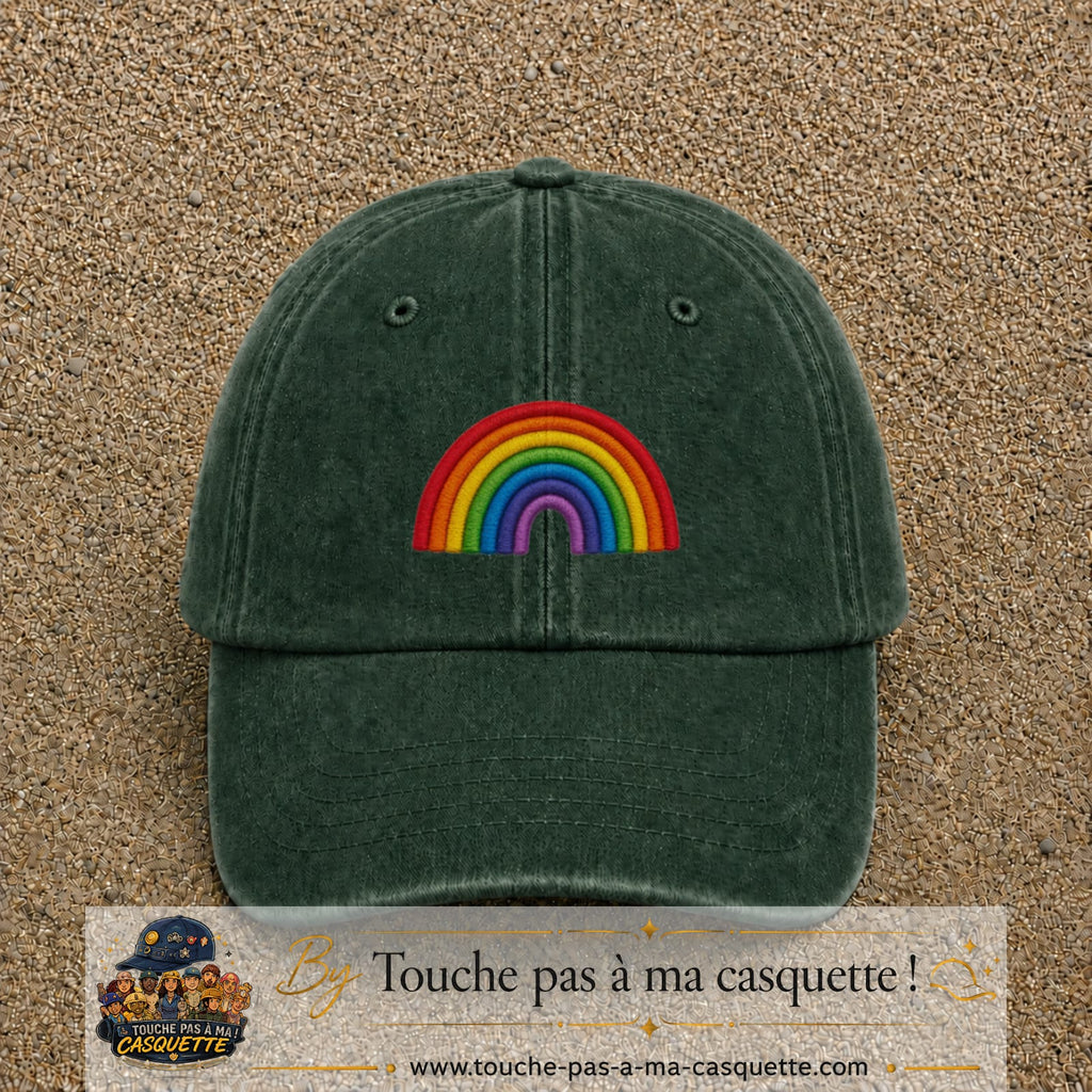 Image principale produit187moyenVF - casquette Vert foncé délavé avec visuel Arc-en-ciel 5 cm