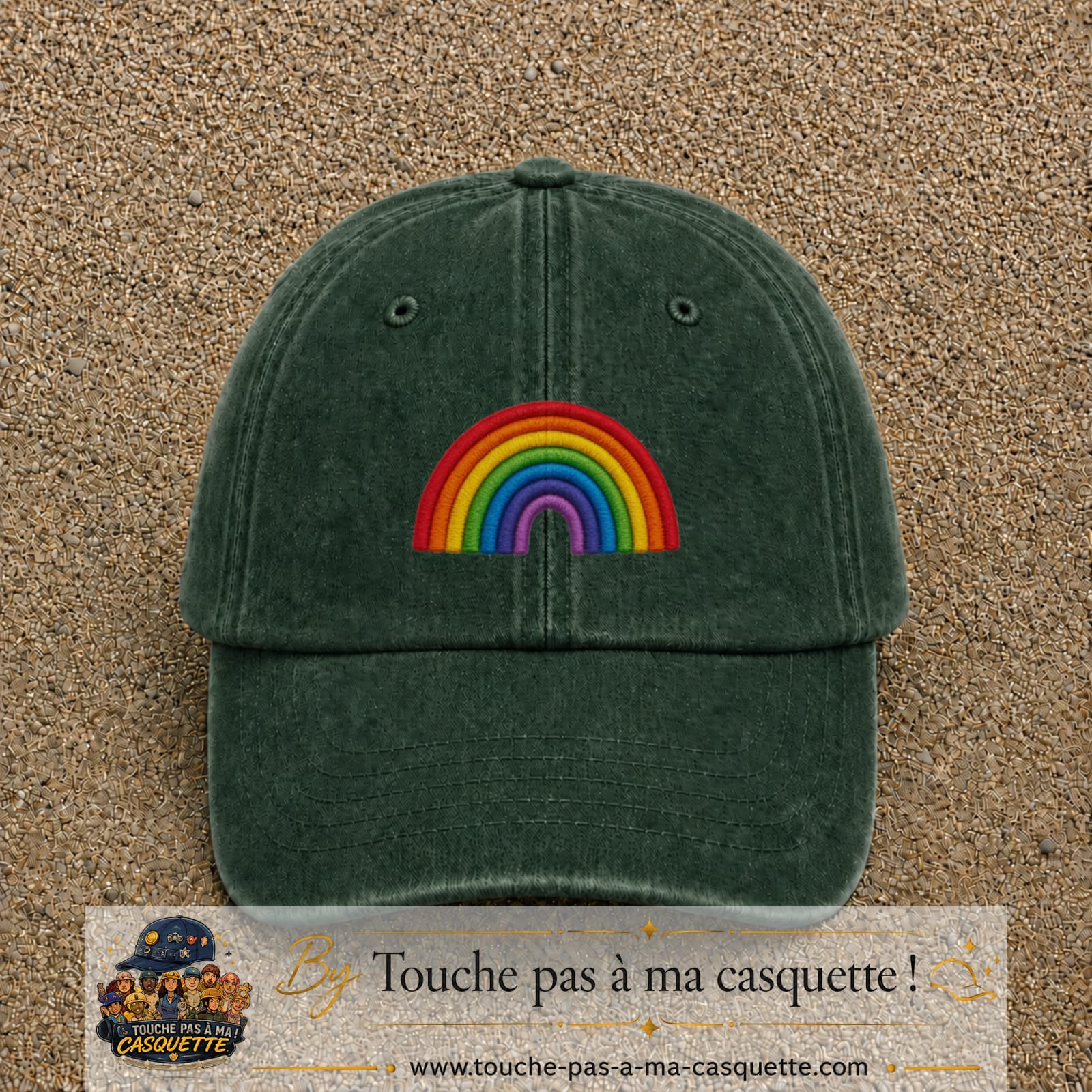 Image principale produit187moyenVF - casquette Vert foncé délavé avec visuel Arc-en-ciel 5 cm