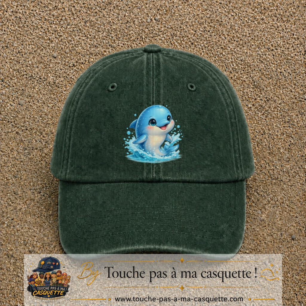 Image principale produit85grosVF - casquette Vert foncé délavé avec visuel Dauphin 7 cm