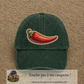 Image principale produit198grosVF - casquette Vert foncé délavé avec visuel Piment 7 cm