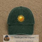 Image principale produit102grosVF - casquette Vert foncé délavé avec visuel Soleil brillant 7 cm